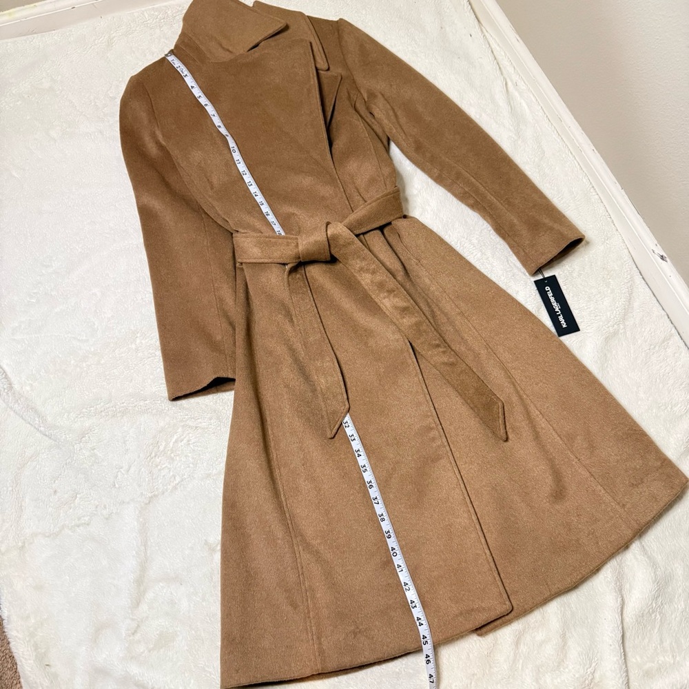KARL LAGERFELD PARIS Camel Tan Midi Long Wool Blend Wrap Coat - Sz Medium, NWT - Picture 8 of 14